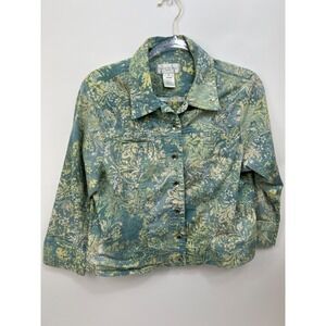 Susan Bristol Floral Shirt Jacket Green Floral Women's  Size Petite Large PL